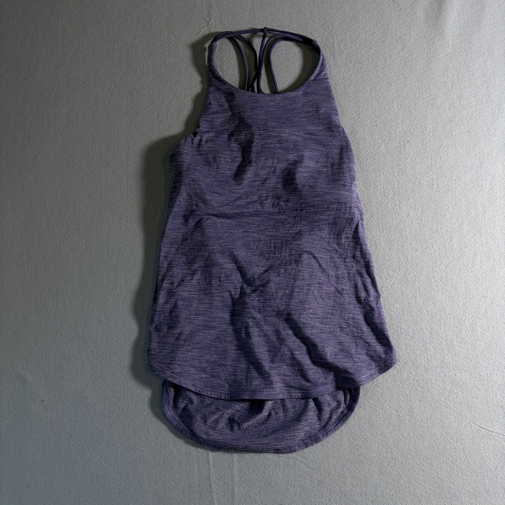 Lululemon Purple Heathered High Neck Strappy Back Tank Top Built In Bra Size 8